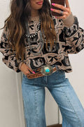 Black Colorblock Bow Pattern Drop Sleeve Relaxed Sweater