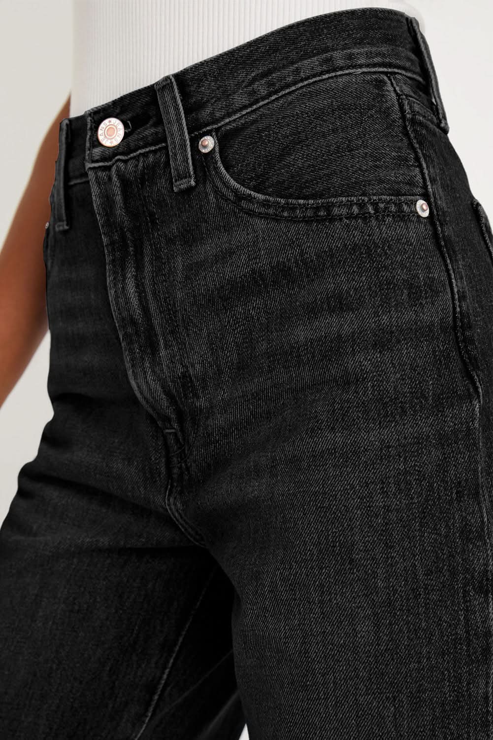 Black High Waist Straight Leg Jeans, Raw Hem Detail - Pretty Melanin Boutique Denim