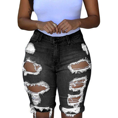Fashion High Waist Ripped Denim Shorts For Women