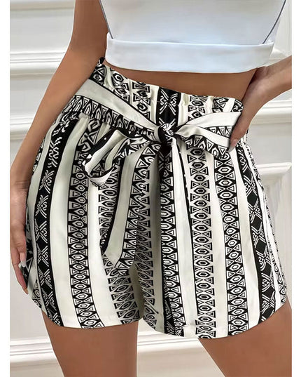 Belt Printed Casual Shorts For Commuter Women