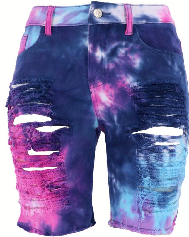 TieDye Denim Shorts Edgy Summer High Waist
