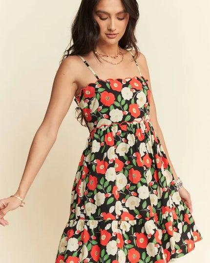 DAVI & DANI Floral Mini Dress: Scalloped Edge, Cutout Back - Summer Fashion