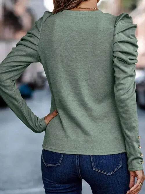 Bona Fide Fashion - Round Neck Puff Sleeve Blouse - Women Fashion
