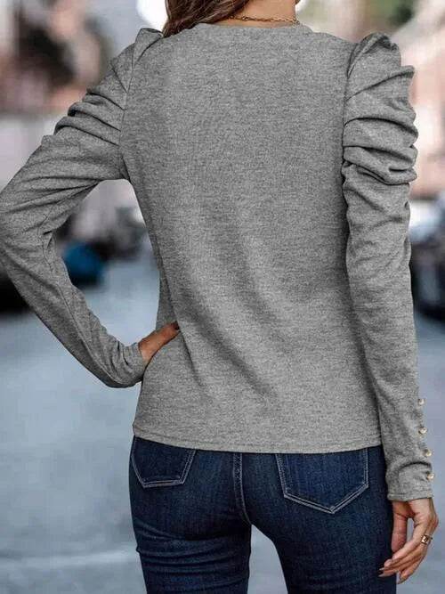 Bona Fide Fashion - Round Neck Puff Sleeve Blouse - Women Fashion