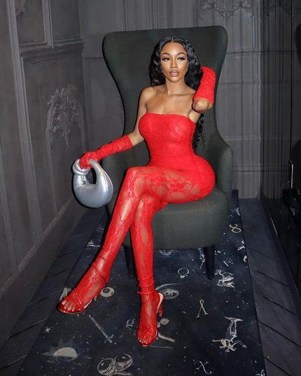 Breaking the Rules Red Lace Three-Piece Set