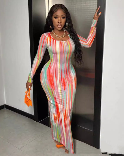 Printing Temperament Commute Long Sleeve Dress Foreign Trade