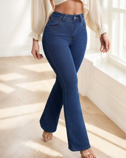 Women's Button Front Pocket Simple Design Casual Denim Long Pants