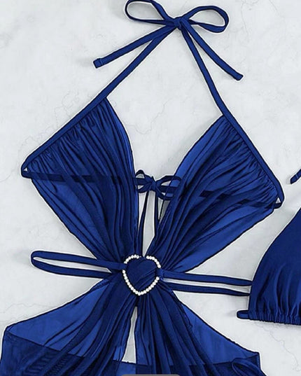 3pcs Halter Neck Bikini Beach Summer Solid Color Split Swimsuit Womens Clothing