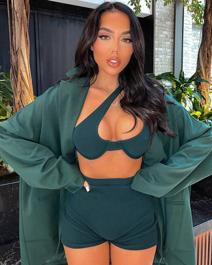 Irregular Shoulder Sexy Wrap Chest High Waist Tight Shorts Suit Women