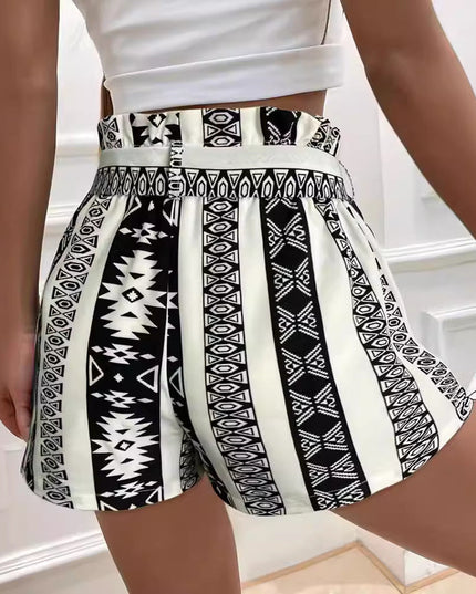 Belt Printed Casual Shorts For Commuter Women