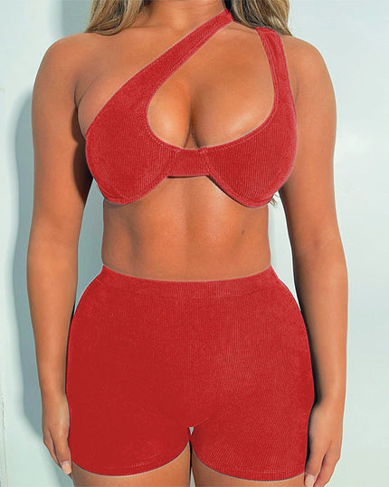 Irregular Shoulder Sexy Wrap Chest High Waist Tight Shorts Suit Women