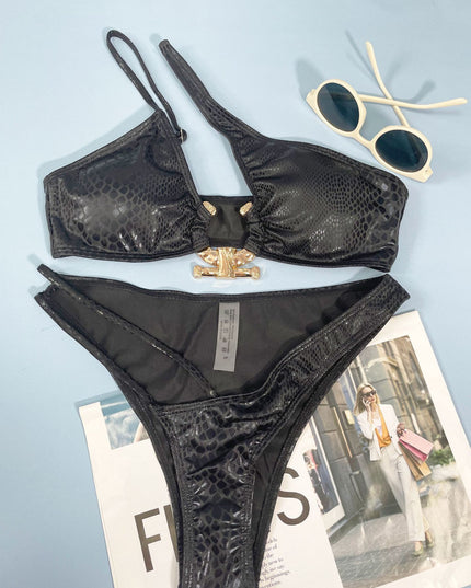 Women Bikini Serpentine Pattern Swimsuit Three Point Tight Swimwear
