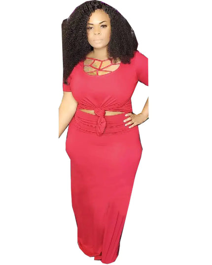 Plus Size Hollow Neck Two-Piece Dress Set