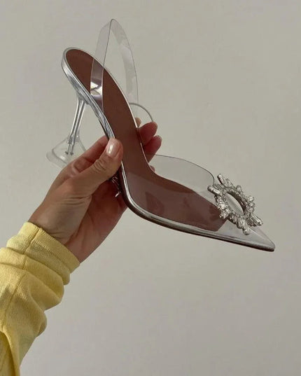 Cinderella Pointed Toe Crystal Brooch Heels