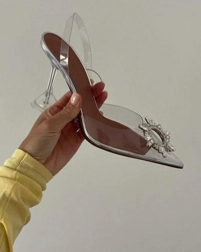 Cinderella Pointed Toe Crystal Brooch Heels