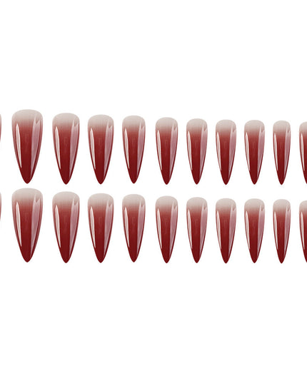 Foreign Trade Hot Selling Wearable Nail Sticker Elegant White Drop Shape Wine Red Gradient Fake Nail Patch Nails