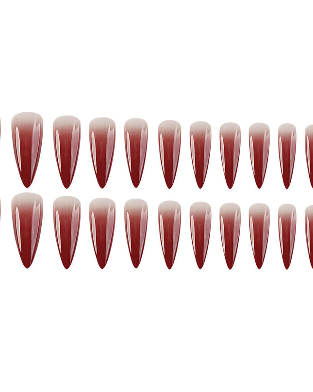 Foreign Trade Hot Selling Wearable Nail Sticker Elegant White Drop Shape Wine Red Gradient Fake Nail Patch Nails