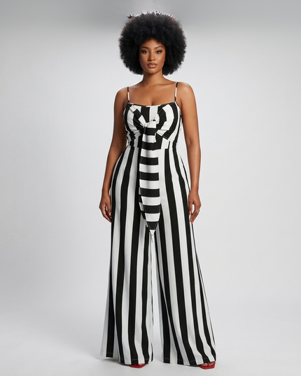 Striped Tie Front Jumpsuit