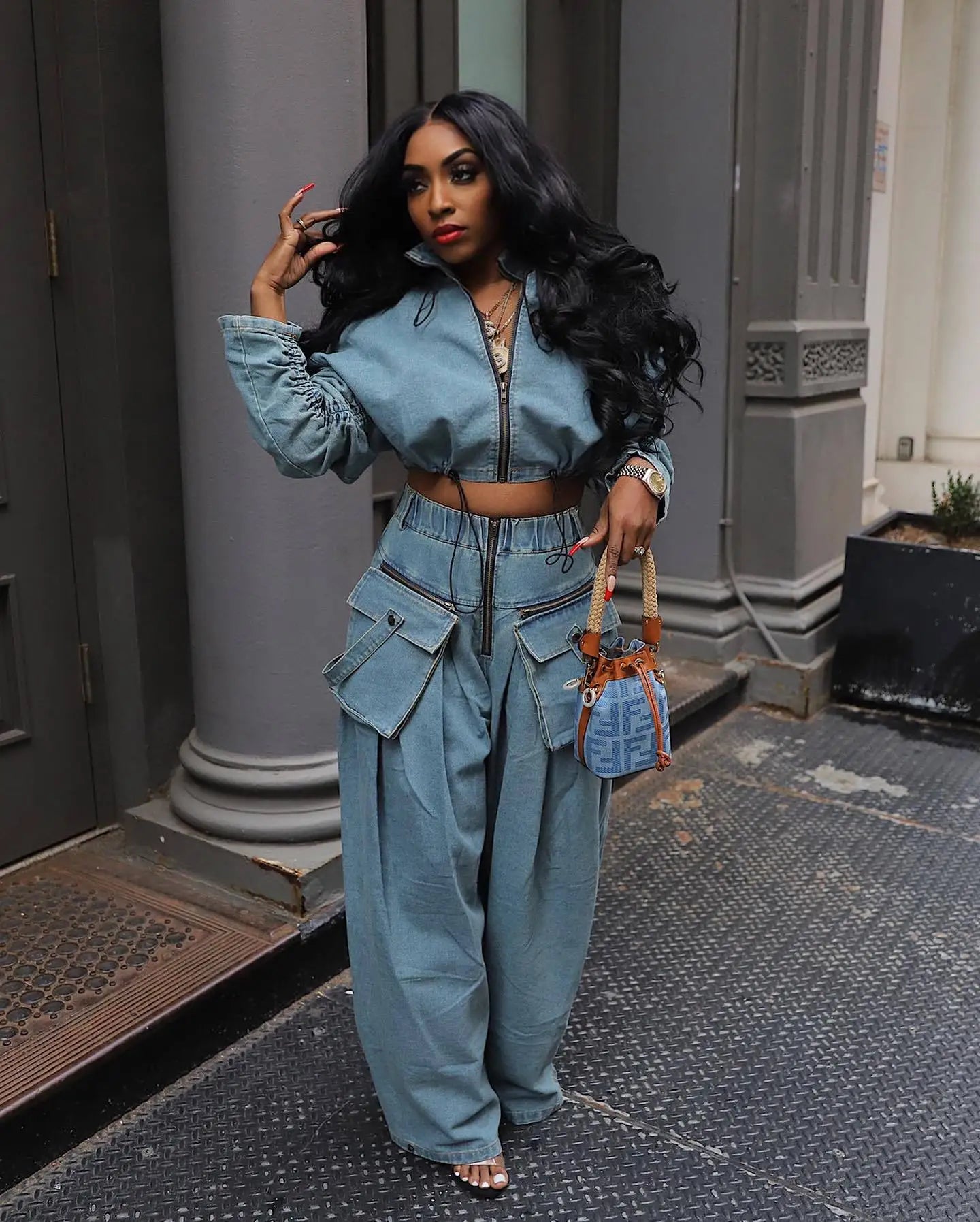 Denim Two Piece Set: Stylish Streetwear by Pretty Melanin Boutique