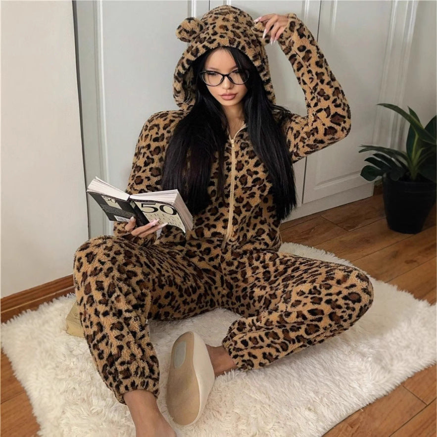 Cap With Ears Comfortable Jumpsuit Zipper