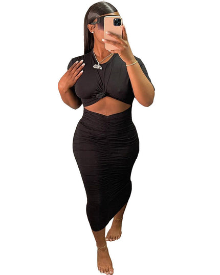 Ruched Short Sleeve Dress Set