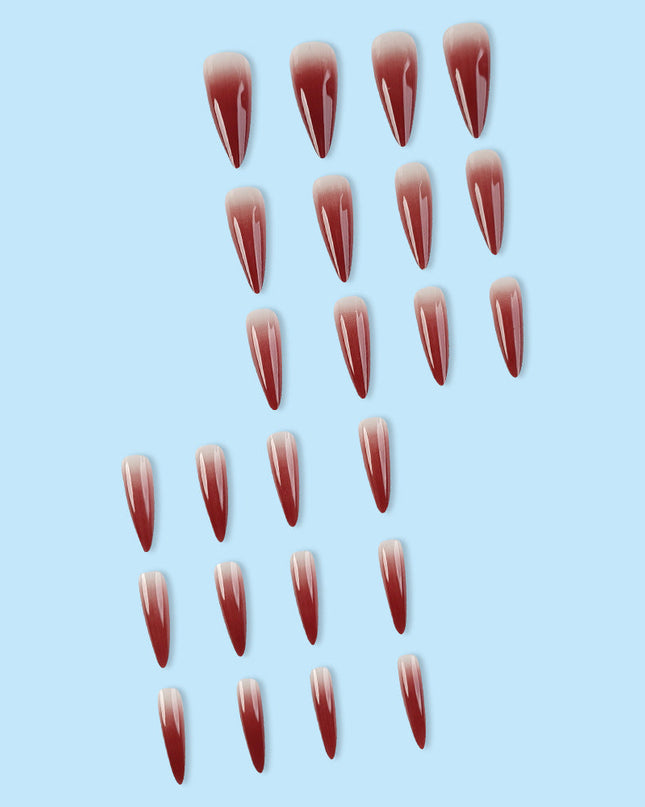 Foreign Trade Hot Selling Wearable Nail Sticker Elegant White Drop Shape Wine Red Gradient Fake Nail Patch Nails