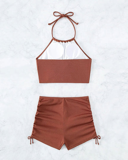 Summer Halter Neck Bikini Suit Fashion Drawstring Design Ins Style Swimsuit For Womens Clothing