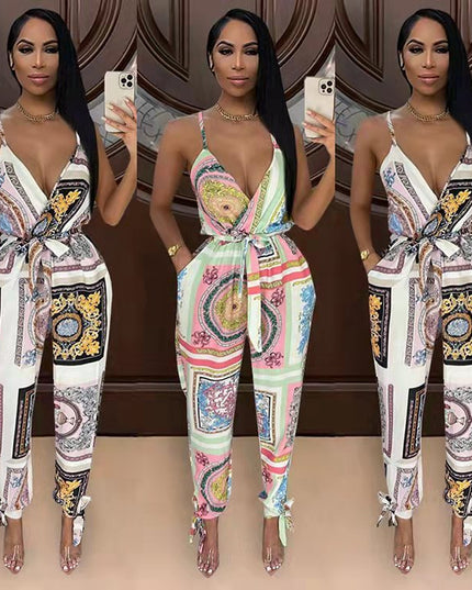 Women's Fashion Street Print Suspender Bodysuit