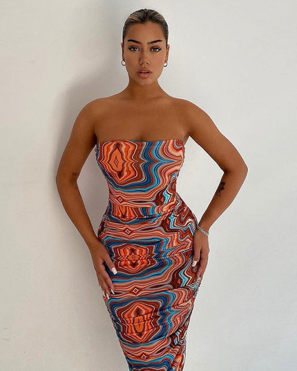 Women's Printed Wrap-chest One-shoulder Slim Temperament Dress