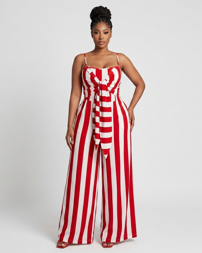 Striped Tie Front Jumpsuit