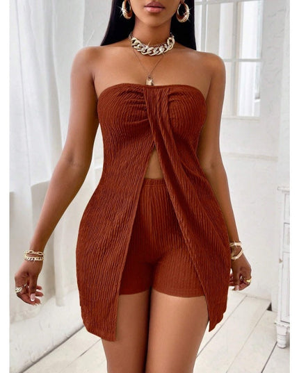 Women's Strapless Bandeau Top Shorts Suit