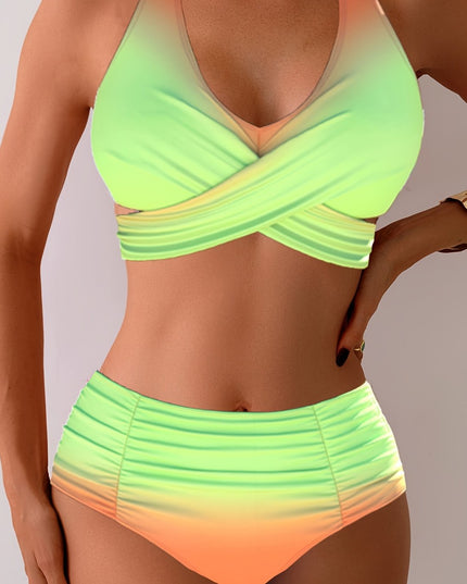 European American Gradient Cross Gather Bikini Set