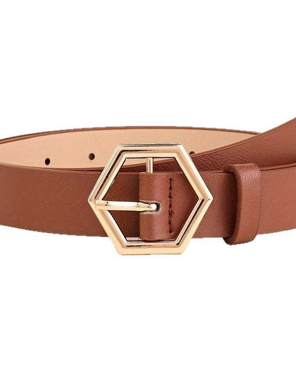 Women's Hexangular Star Irregular Gold Buckle PU Belt