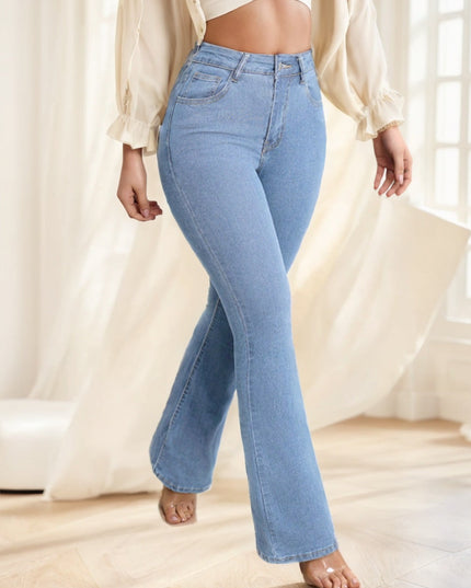 Women's Button Front Pocket Simple Design Casual Denim Long Pants
