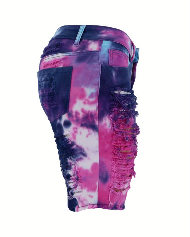 TieDye Denim Shorts Edgy Summer High Waist