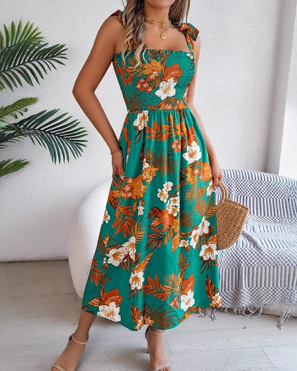 Flowers Print Suspender Corset Dress Ins Fashion Holiday Beach Long Dresses Summer Clothing For Women
