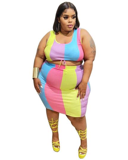 Sleeveless Color-Printed Pencil Skirt Trendy Elegant Plus-Size See size chart under “more details”