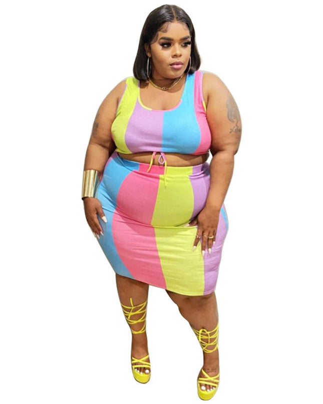 Sleeveless Color-Printed Pencil Skirt Trendy Elegant Plus-Size See size chart under “more details”