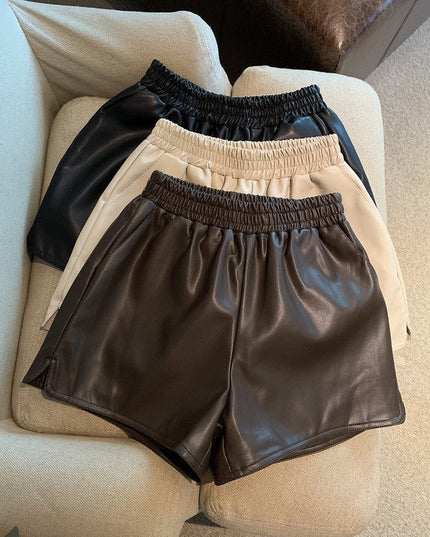 Pu Leather Shorts Women High Waist Loose Split Casual Pants