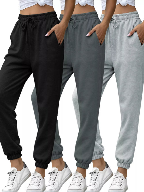 Women's Joggers Set: Black, Grey, Light Grey Drawstring Sweatpants with Pockets. Casual Loungewear from Pretty Melanin Boutique