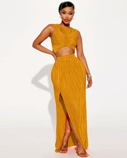 European And American Women's Clothing Slit Dress Two-piece Set