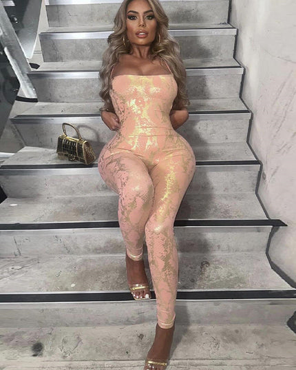 Sleeveless Backless Sexy Hot Girl Style Strap Metallic Gloss Jumpsuit
