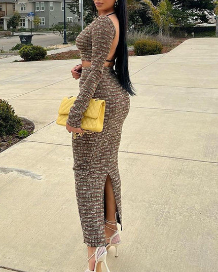 Women's Hip Wrap High Waist Dress Two-piece Suit