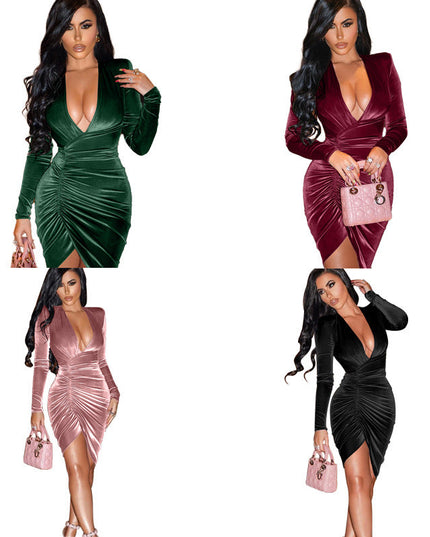 European And American Sexy V-neck Long-sleeved Mini Skirt Women See size chart under “more details”