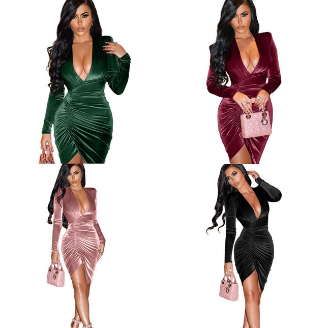 European And American Sexy V-neck Long-sleeved Mini Skirt Women See size chart under “more details”
