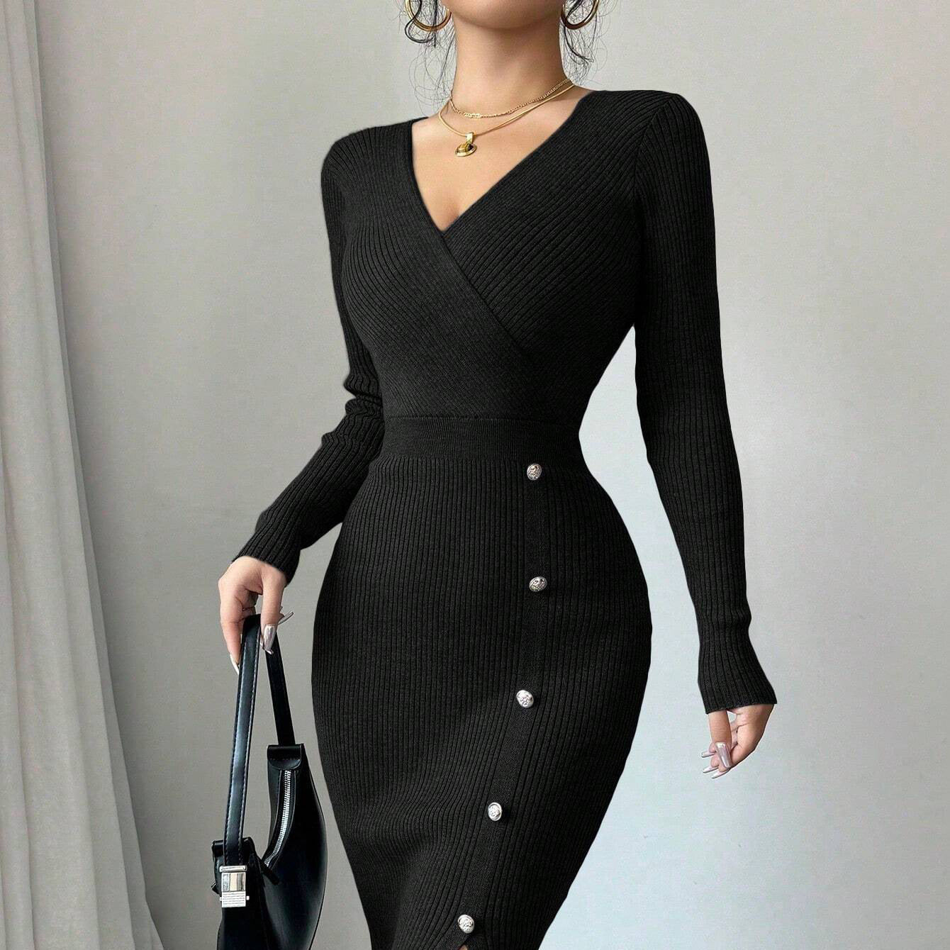 French Waist-tight Mid-length Sheath Inner Wear Base Skinny Knit Dress