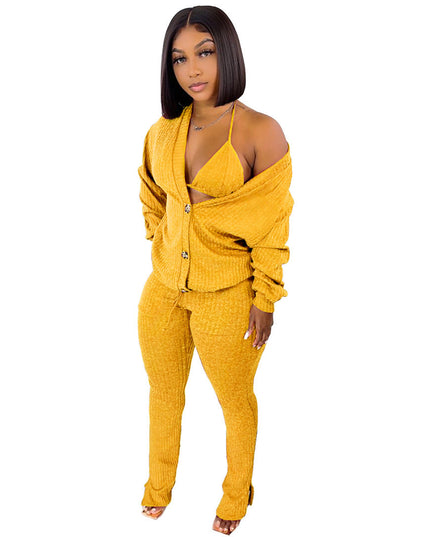 Sweater Coat Underwear Pocket 3-piece Set Suit