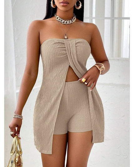 Women's Strapless Bandeau Top Shorts Suit