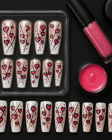 Love Savage Press-On Nails – Pink Heart Cheetah Print