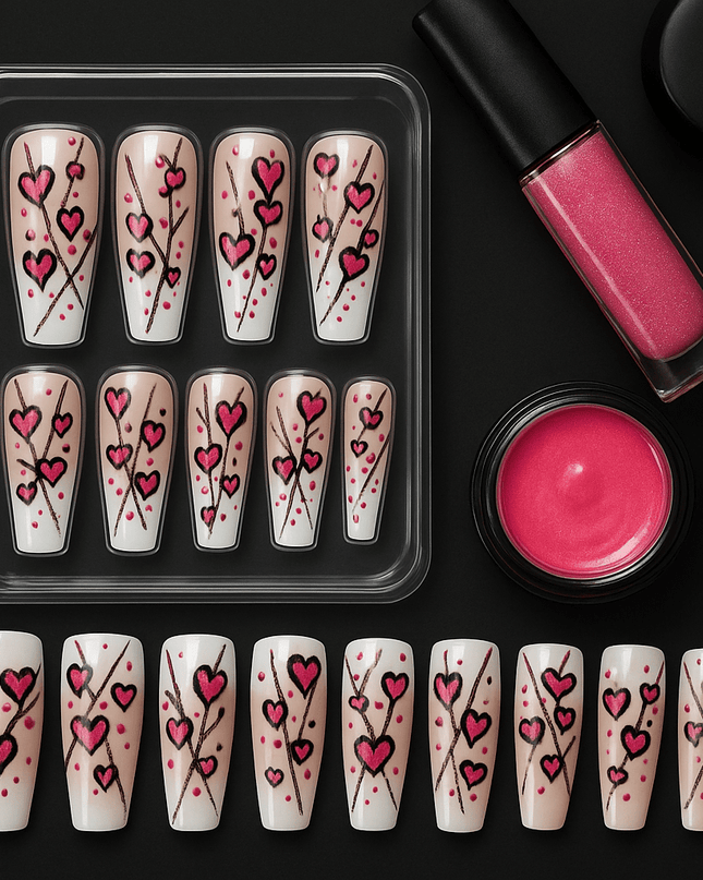 Love Savage Press-On Nails – Pink Heart Cheetah Print
